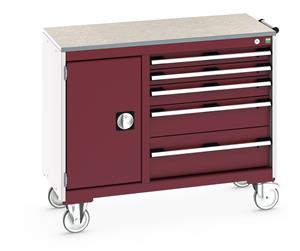 41006014.** Bott Cubio Mobile Cabinet / Maintenance Trolley measuring 1050mm wide x 525mm deep x 890mm high. Storage comprises of 1 x Cupboard (400mm wide x 600mm high) and 5 x 650mm wide Drawers (2 x 75mm, 1 x 100mm, 1 x 150mm & 1 x 200mm high)....